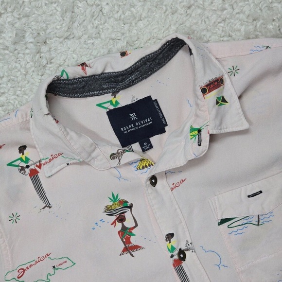 Roark‎ Revival Jamaica Shirt Men M Pink Tropical Short Sleeve Button Up Vacation - Picture 1 of 10